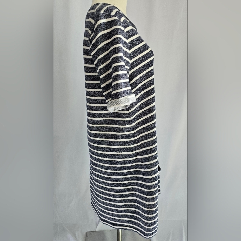 French Connection Cotton Striped Tee Mini Rolled Sleeves Front Pocket Navy Sz. 6 - Picture 5 of 9